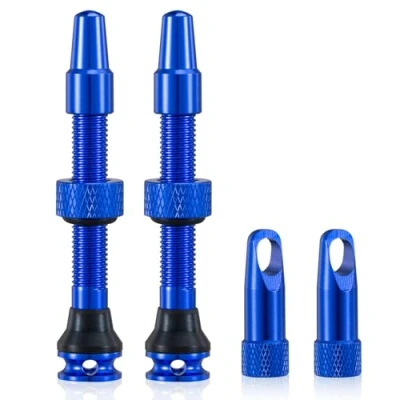 Abbildung von HZJD 2 Stück Presta Tubeless Ventile, Blau, Vorbau, Integriertes Kernentfernungswerkzeug(44 mm)