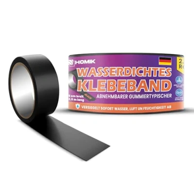 Abbildung von HOMIK 3Stk Je 5CM x 2.5M Extrem Starkes Wasserdichtes Klebeband Außen &amp; Innen Dichtungsband Wasserdicht UV Beständig Duct Tape Selbstverschweißend Schwarz