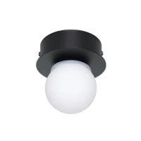 Abbildung von EGLO LED Deckenleuchte Mosiano, kleine Badezimmer Deckenlampe in Kugelform, Badlampe Decke aus Metall Schwarz und Glas Weiß, Deckenbeleuchtung warmweiß, IP44, ∅ 11 cm