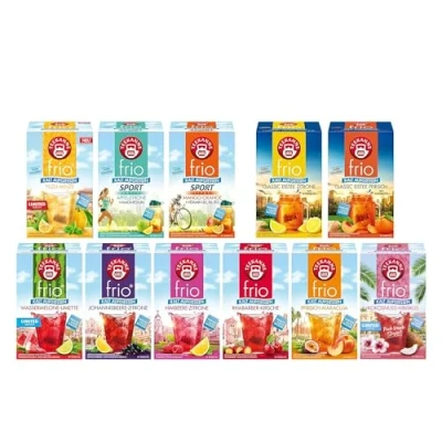 Abbildung von Teekanne frio 11er Pack alle Sorten inkl. neue Wassermelone Limette, Johannisbeere Zitrone, Yuzu Minze (je 45g) Zuckerfreier Genuss Voller Geschmack ohne Zucker Kalorienarm