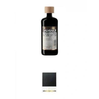 Abbildung von Koskenkorva Salmiakki Lakritzlikör 0,5 Liter + Schiefer Glasuntersetzer eckig ca. 9,5 cm Durchmesser