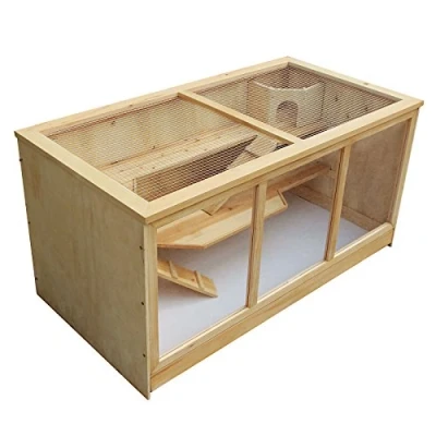 Abbildung von Wiltec XXL 3 Etagen Nagerkäfig, 4 eckig, 1150 x 600 580 mm, aus Holz, mit klappbarem Deckel &amp; Sichtfenster, Kleintierhaus Mäusekäfig Hamsterkäfig