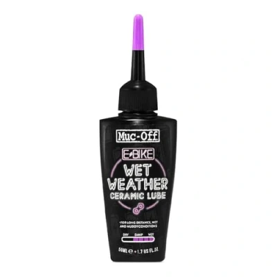 Abbildung von Muc Off E Bike Nasskettenschmiermittel, 50 Milliliter Premium Elektrofahrrad Kettenschmiermittel mit UV Tracer Farbstoff für nasse Wetterbedingungen formuliert