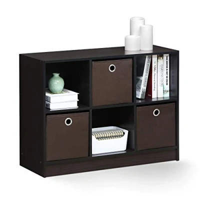 Abbildung von Furinno Basic Bücherregal mit 6 Fächern und 3 Einschüben, Dunkle Walnuss, 30.23 x 80.26 59.94 cm
