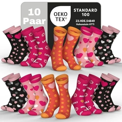 Abbildung von MEDOLY Mädchensocken, 10 Paar mit 72% Baumwolle Motiven Herzen Streifen