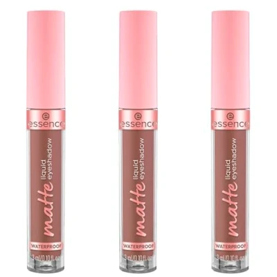 Abbildung von essence matte liquid eyeshadow, Lidschatten, Nr. 02, Braun, langanhaltend, abdeckend, schnelltrocknend, natürlich, vegan, wasserfest, ohne Mikroplastikpartikel, Nanopartikel frei, 3er Pack (3x3ml)