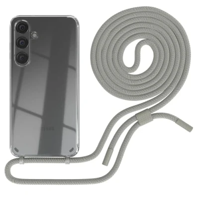 Abbildung von EAZY CASE Handykette kompatibel mit Samsung Galaxy S24 Plus dünne Handyhülle für Hülle Band als Fallschutz Kette zum Umhängen transparente Silikon in Taupe