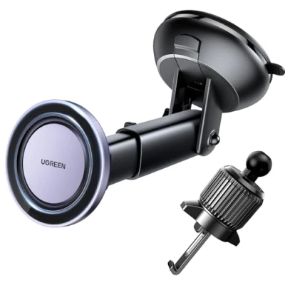 Abbildung von UGREEN MagSafe Autohalterung 2 in 1 Handyhalterung Auto Magnet 360 Drehbar Kfz Lüftung und Saugnapf kompatibel mit iPhone 15/14/13/12 Pro Max Mini Allen Smartphones