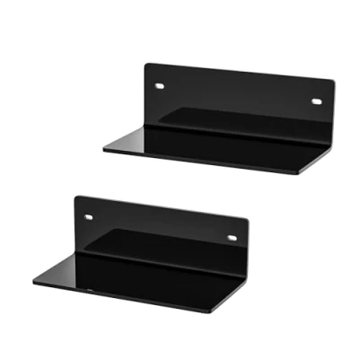 Abbildung von Sezanrpt 20cm Schwarze kleine Wandregale, Acryl Wandmontage Ledges Display, schwarzes Regal für Figuren, Sammlerstücke, Pflanzen, Dekor, Toilettenartikel, 10cm Tiefe, 2 Pack