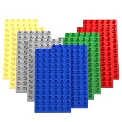 Abbildung von Guihumz 10 Stück Bauplatte Groß Platten 19cm x 9.5 cm Große Grundplatte Kompatibel mit großen Bausteinen Aller führenden Marken 2*Rot+2* Grün+2*Blau+ 2*Grau+ 2*Sand