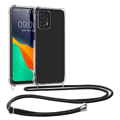 Abbildung von kwmobile Necklace Case kompatibel mit Motorola Moto G53 5G Hülle Silikon Cover Handykette Band Handyhülle Transparent Schwarz