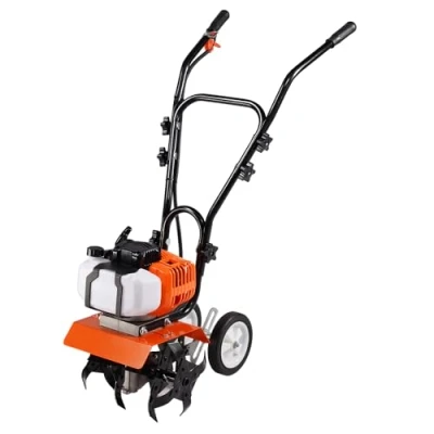 Abbildung von VEVOR Gartenfräse 43CC Hubraum Gasbetrieben Motorhacke 300mm Anbaubreite Motorfräse 100mm Kultivierungstiefe Bodenhacke Stahl Kultivierungsklinge Ackerfräse 1110x448x910mm Kultivator