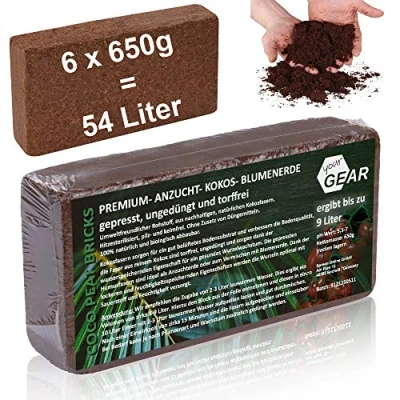 Abbildung von yourGEAR Anzucht und Kräutererde feinkörnige Kokoserde 54 L 6x650g gepresste Blumenerde Aussaaterde aus Kokosfasern ungedüngt torffrei
