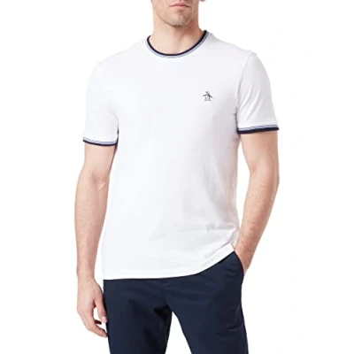 Abbildung von ORIGINAL PENGUIN Herren SS Sticker Pete Ringer Tee T Shirt, Bright White, S