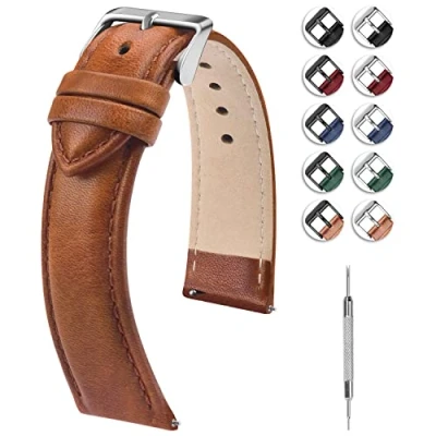 Abbildung von Fullmosa 22mm Uhrenarmband Leder,Axus Series Lederarmband kompatibel für Uhren Herren Damen, Braun+Silberne Schnalle