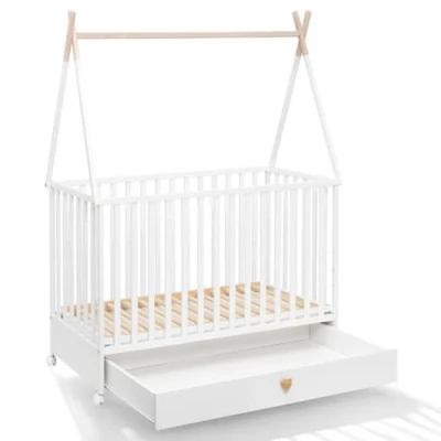 Abbildung von ATB Weiss Babybett mit Schubladen 60x120 Baby Bett Kinderbett ab 3 Jahr Beistellbett Kinder Maserholz Kinderbetten