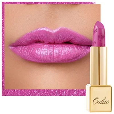 Abbildung von OULAC Lippenstift Metallic Glanz Finish, Rosa mit Lang Anhaltendem 3D Glanz, Intensive Farbe, Cremige und Feuchthaltende Formel, Vegan, 4.3g (15) Velocity