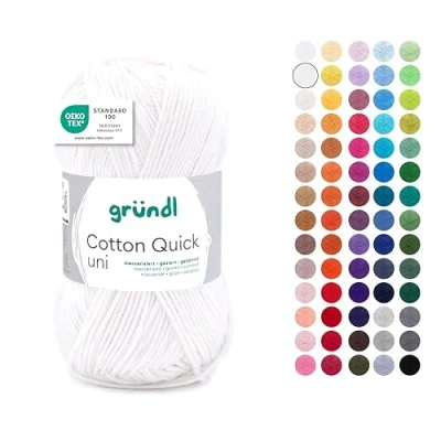 Abbildung von Gründl Wolle Cotton Quick uni Garn zum Stricken &amp; Häkeln aus 100% Baumwolle, 1 Knäuel 50 g / 125 m, Häkelgarn/Strickgarn, Creme