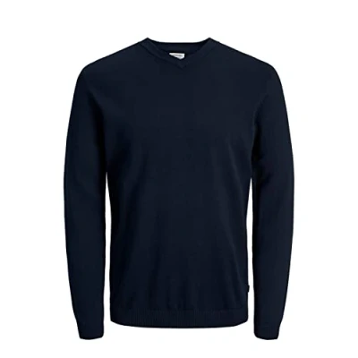 Abbildung von JACK &amp; JONES Herren Pullover JjeBasic V Ausschnitt Strickpulli Oberteil Regular, Farbe:Dunkelblau, Größe:XXL