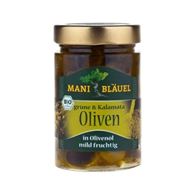 Abbildung von MANI Bio Grüne &amp; Kalamata Oliven in Olivenöl mit Zitrone 280 g