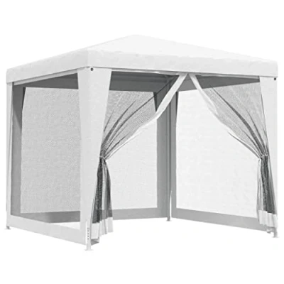 Abbildung von vidaXL Partyzelt mit 4 Netz Seitenwänden UV beständig Wasserbeständig Pavillon Festzelt Gartenzelt Gartenpavillon Bierzelt Zelt Garten 2,5x2,5m Weiß