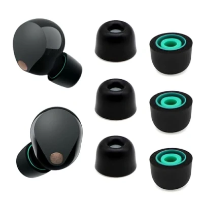 Abbildung von Memory Foam Ear Buds für Sony WF 1000XM5 1000XM4, Ohrstöpsel Ersatz Piece Tips Fit Charging Case (Upgraded Version, 3 Paare, Größe M)