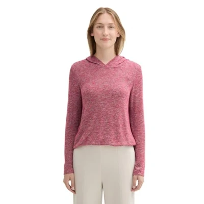 Abbildung von TOM TAILOR Damen Langarm Shirt mit Kapuze,35895 pink Velvet Melange, L