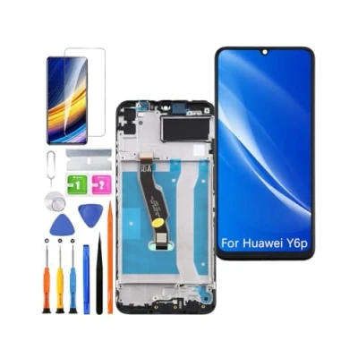 Abbildung von Ersatz Original Display für Huawei Y6p LCD Bildschirm, MED LX9 LX9N Bildschirm Touch Digitizer Assembly Reparaturteile Kit(Schwarz mit Rahmen)
