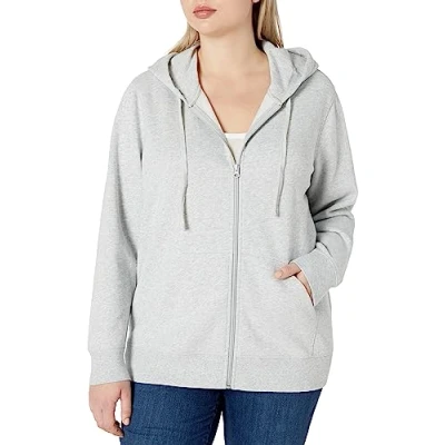 Abbildung von Amazon Essentials Damen Hoodie mit Langem Reißverschluss aus French Terry Fleece (Erhältlich in Übergröße), Hellgrau Meliert, L