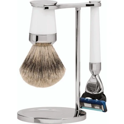 Abbildung von Erbe Shaving Shop Premium Design PARIS Silberspitz &amp; Fusion Edelharz wei&szlig; Rasiergarnitur