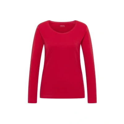 Abbildung von Cecil Basic Langarmshirt, Damen, Größe: Large, Rot