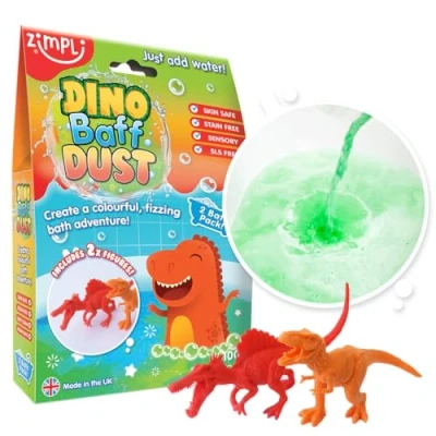 Abbildung von Dino Baff Dust 2 Packungen zum Baden und Dinosaurier Figuren von Zimpli Kids, magisches Badepulver mit Blasen für Kinder, Geschenk Dinosauriergeschenke Jungen