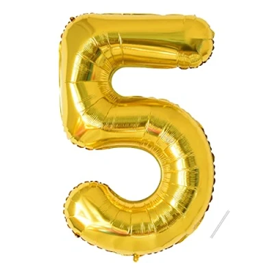 Abbildung von Geburtstag zahlen luftballon 5 jahre Folienballon XXL Gold Riesen in 40&quot; 101cm Geburtstagsdeko Ballon Zahl Deko zum fliegt mit Helium