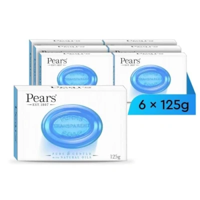 Abbildung von Pears Pure &amp; Gentle Transparente Seifenstücke mit Minzextrakten Erfrischende Reinigung kühlendes Gefühl, Tägliche Anwendung für Gesicht Körper, Alle Hauttypen, Männer Frauen 6er Pack, 125g
