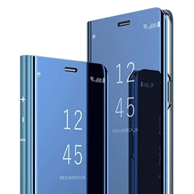 Abbildung von AICase Hülle für Galaxy S8 Folio Schutzhülle S8, Clear View Standing Cover mit Wake Up/Sleep Funktion, Spiegelnde Oberfläche, Hochglanzfinish Case (Blau)