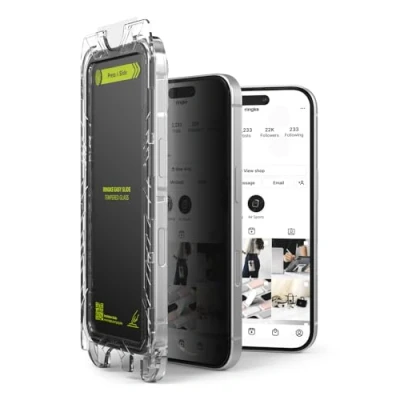 Abbildung von Ringke Easy Slide Privacy Glass [2 Stück] Kompatibel mit iPhone 16 Pro Max Panzerglas Sichtschutz Installationstool, Anti Spy 9H Härte Vollschutz HD Qualität Gehärtetes Glas Schutzfolie Folie