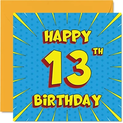 Abbildung von Lustige Geburtstagskarte zum 13. Geburtstag für Jungen Mädchen Comicbuch Karte Schwester Enkelin Sohn Tochter Bruder Cousine Neffe Nichte 145 mm x Grußkarten