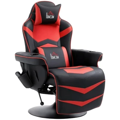 Abbildung von HOMCOM Massagesessel Massagefunktion, inkl. Fußstütze, Liegefunktion (Gaming Chair, 1 St., Relaxsessel), für Wohhnzimmer, Schwarz+Rot