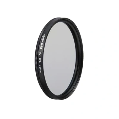 Abbildung von Amazon Basics 72 mm Circular Polarisations Schutzfilter für tiefere Farben, Reduzierung von Blendung und Reflexionen, Mehrfach beschichtet, schützt vor Staub, Schmutz Kratzern
