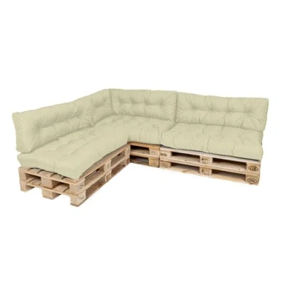 Abbildung von TexDeko® Garden Palettenkissen 120x80x18cm wasserabweisend UV beständig In &amp; Outdoor Premium Sitzkissen gesteppt Palettenauflage für Europaletten (7 TLG Set, Sand)