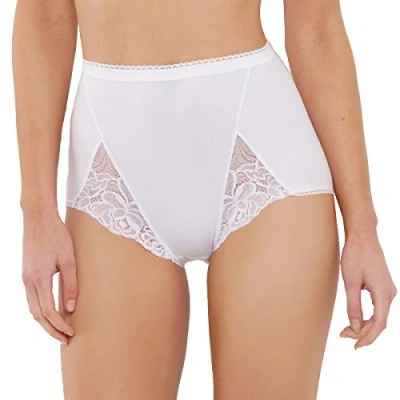 Abbildung von Playtex Damen Maxi Feminine Baumwolle und Spitze x2 Slip, Weiss, 4XL