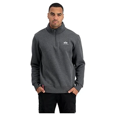 Abbildung von Alpha Industries Half Zip Sweater SL Sweatshirt für Herren Charcoal Heather/White