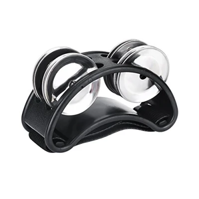 Abbildung von Foot Tambourine, Percussion Fuß Tamburin mit Stahljingles Fußtamburin Schellenkranz Instrument Zubehör (schwarz)
