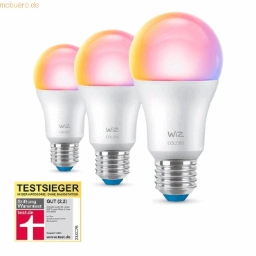 Abbildung von Signify WiZ White &amp; Color Lampe E27 Tunable 60W matt Dreierpack
