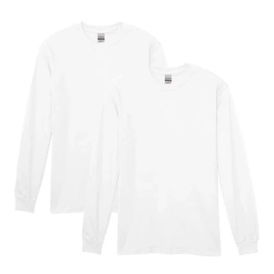 Abbildung von Gildan Herren T Shirt Heavy Cotton Long Sleeve Style G5400, 2er Pack Hemd, Weiß, Klein