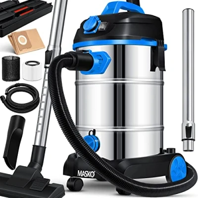 Abbildung von MASKO® Industriestaubsauger 1800Watt mit Steckdose Blasfunktion Mehrzwecksauger Trocken Saugen &amp; Nass Industrie Sauger ohne Beutel Wasser Staubsauger beutellos