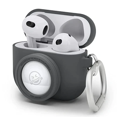 Abbildung von elago Snapshot Hülle kompatibel mit AirPods 3 und AirTags, Niedliches klassisches Kamera Design, Locator Case, Schlüsselanhänger Inklusive [Tracking Device Nicht Enthalten] (Dunkelgrau)