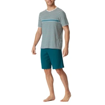 Abbildung von Schiesser Herren Schlafanzug kurz Rundhals Nightwear Set Pyjamaset, Jeansblau_181165, 56