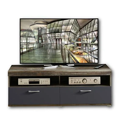 Abbildung von Stella Trading CROWN x TV Board in Driftwood Optik, Graphit hochwertiges Low für Ihr Wohnzimmer 140 50 48 cm (B/H/T)