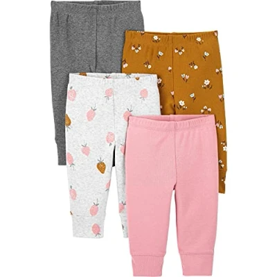 Abbildung von Simple Joys by Carter&#039;s Baby Mädchen 4 Pack Pant Hose, Braun Floral/Grau Meliert/Hellgrau Erdbeere/Rosa Heide, 0 Monate (4er Pack)